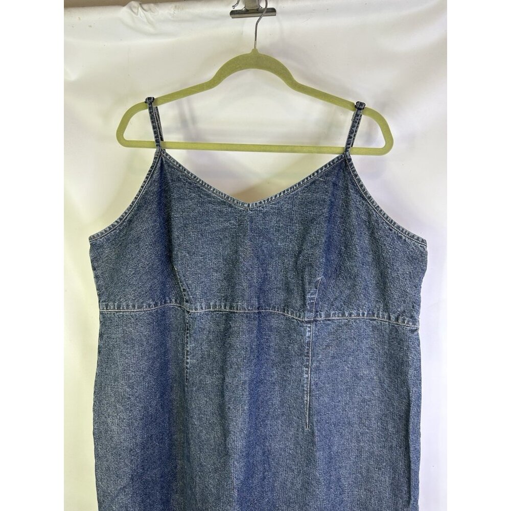 Vintage Y2K Denim Jean Scalloped Empire Spaghetti Dress Rave - Picture 5 of 8